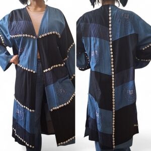 Vintage 70's Boho Denim Patchwork Kimono Jacket One Size Unique
